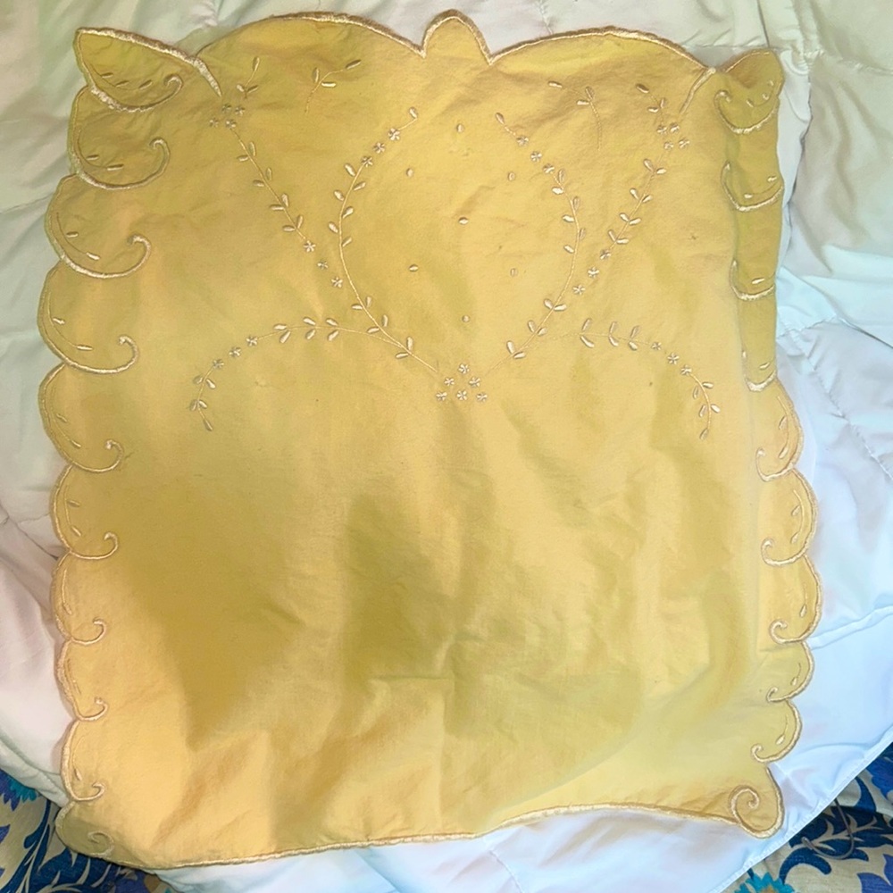Vintage Embroidered European Sham Light Yellow Color; Beautiful in a Bedroom